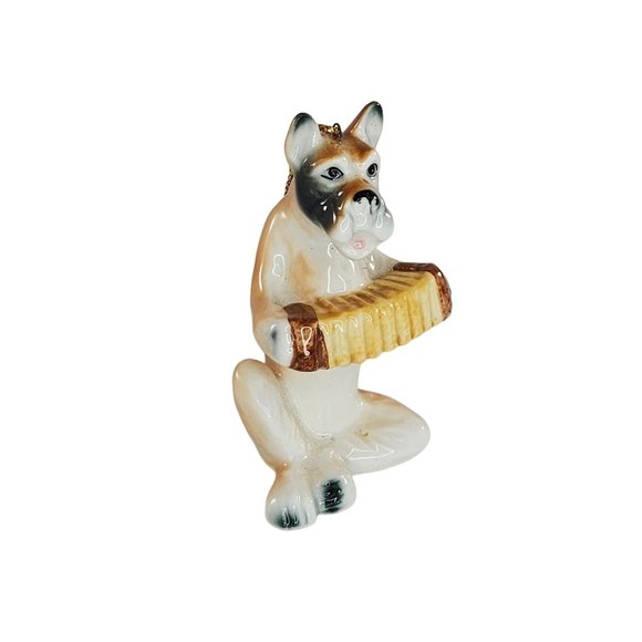 Vintage Boxer Dog Playing Accordion Christmas Ornament Bone China - Picture 2 of 9